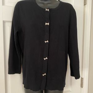 Black cardigan with rhinestone bow buttons